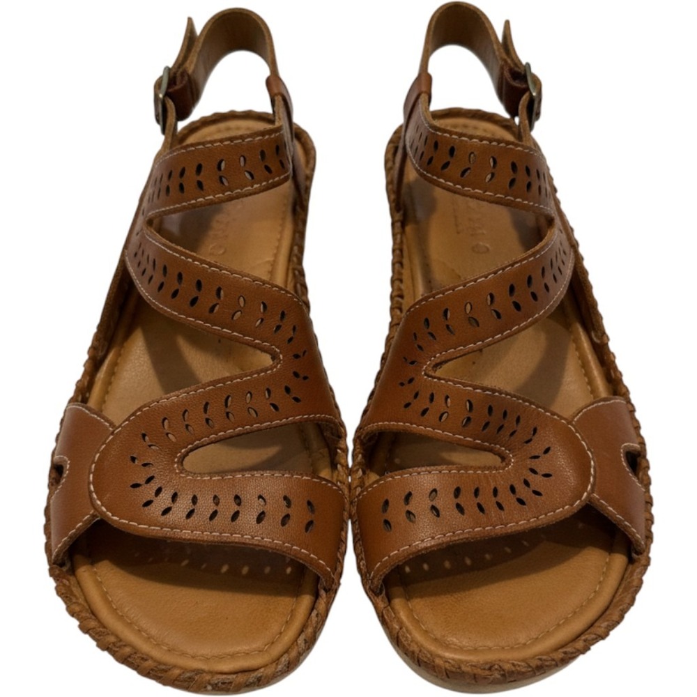 Pikolinos Leather Sandals Women 40 Brown Perforated Strappy Comfort Boho